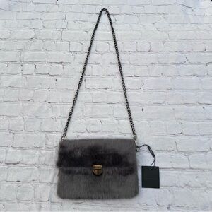 Gray Faux Fur Crossbody & Cluth Purse NWT
